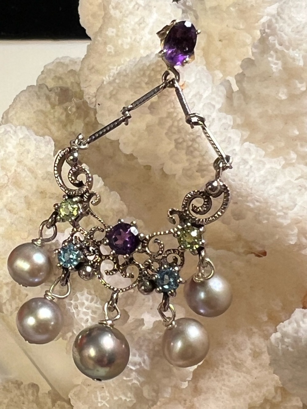 Vintage sterling silver Chandelier earrings w/intricate filigree accents, 11.5gm - Picture 9 of 10